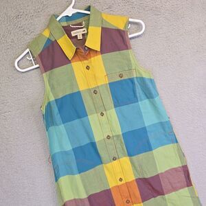 Toad Co Dress Womens XS Button Up Organic Cotton Plaid Classic Retro Teachercore